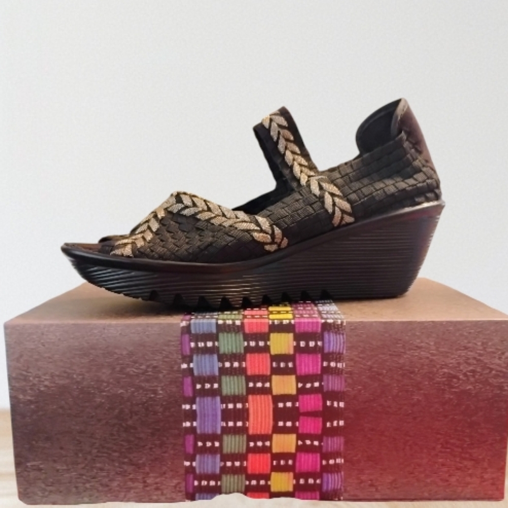 BERNIE MEV Woven Black and Bronze ,Women's Wedge
